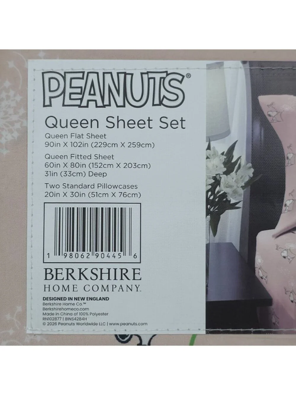 Peanuts Snoopy Queen Sheet Set By Berkshire Pale Pink with Dandelion & Poof
